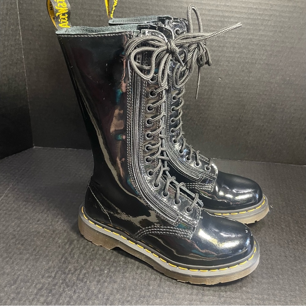Double Zipper Dr Martens Patent Leather 14 Hole Tall Boots UK 3 US 5